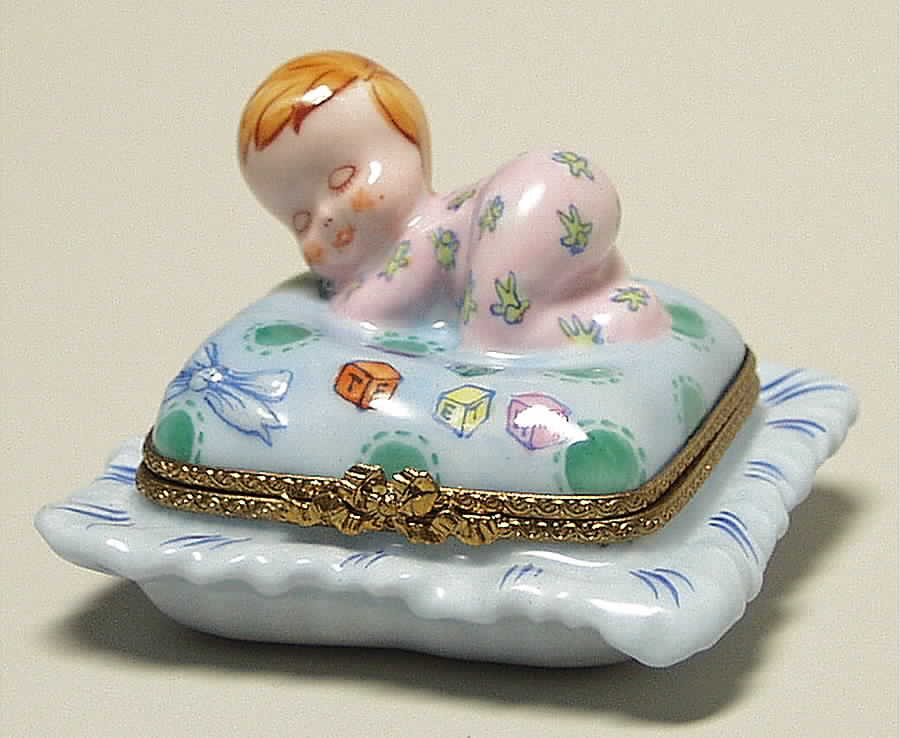 PEINT MAIN LIMOGES BOX Baby On Blue Pillow - No Box by Peint Main-1
