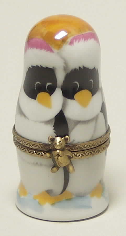 PEINT MAIN LIMOGES BOX Penguins W/Fur Hat - No Box by Peint Main-1