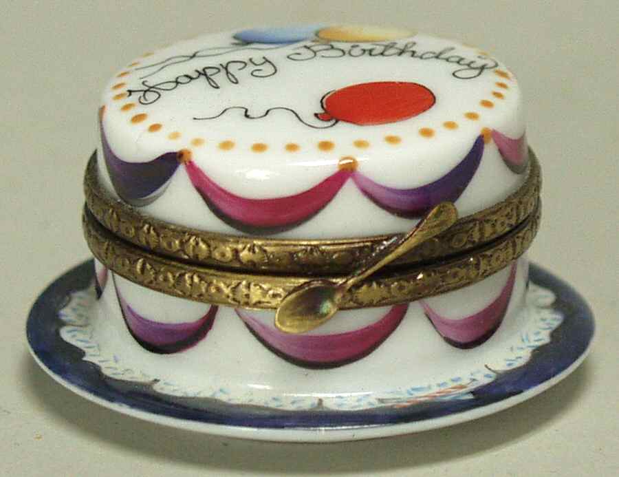 PEINT MAIN LIMOGES BOX Happy Birthday Cake - With Box Bx358 by Peint Main-1