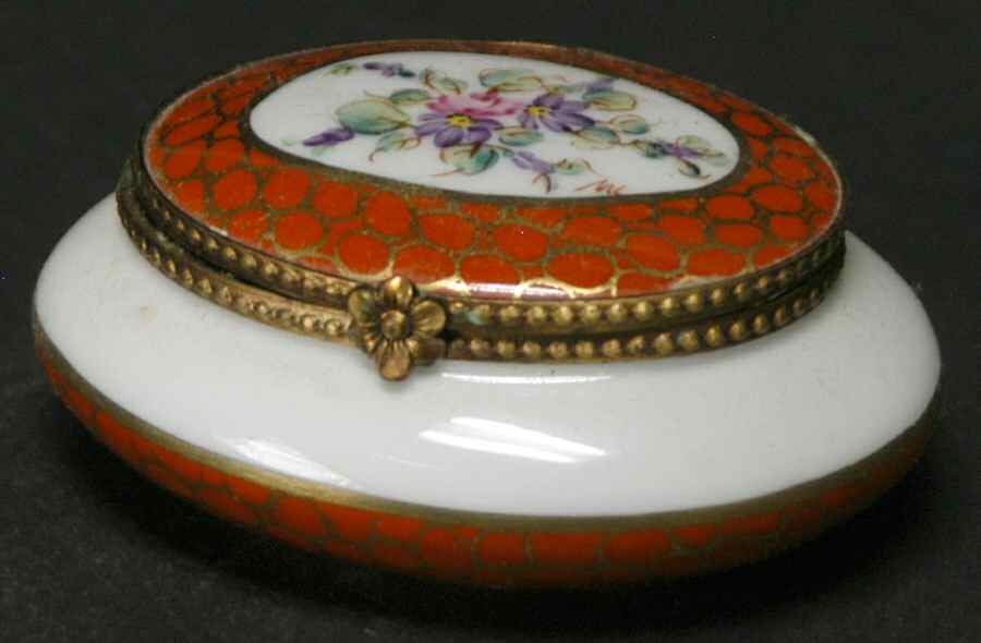 PEINT MAIN LIMOGES BOX Floral Oval Shaped Hinged Box - No Box by Peint Main-1