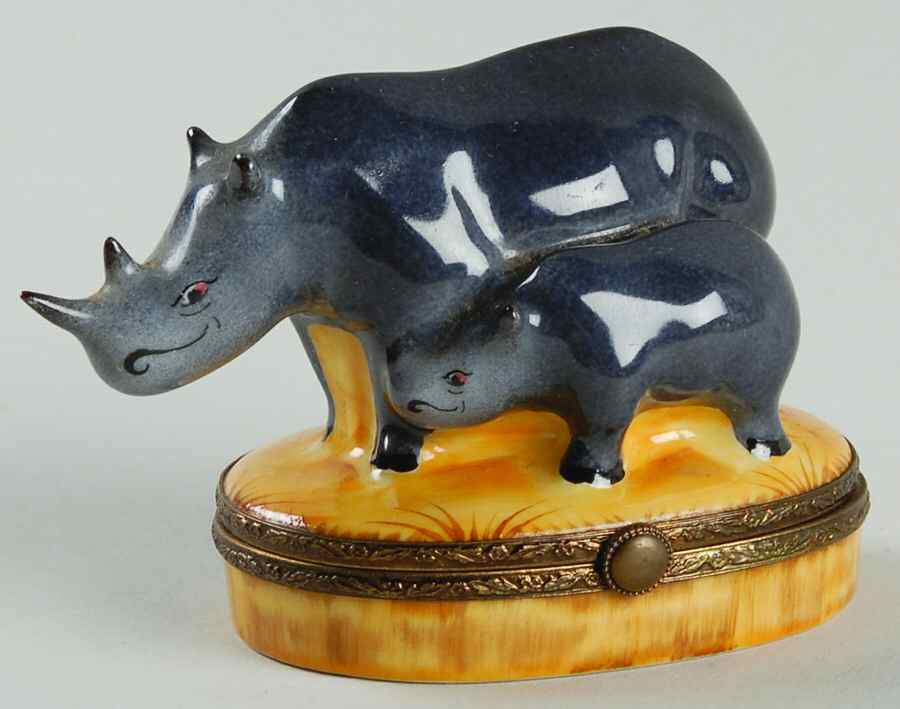 PEINT MAIN LIMOGES BOX Rhino And Baby - No Box by Peint Main-1