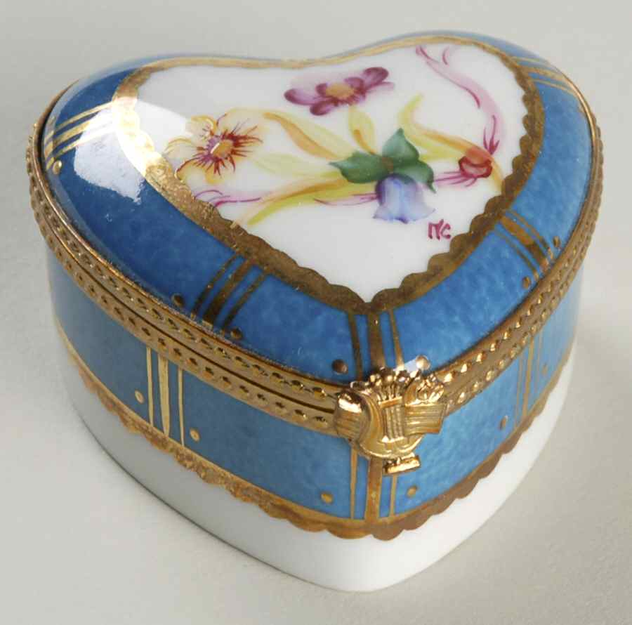 PEINT MAIN LIMOGES BOX Flowers On Blue Box - No Box by Peint Main-1