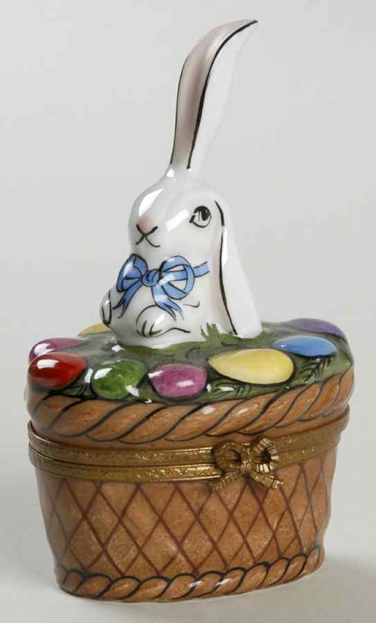 PEINT MAIN LIMOGES BOX Bunny In Basket - Boxed by Peint Main-1