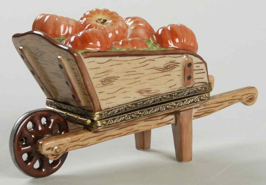 PEINT MAIN LIMOGES BOX Wheel Barrow Of Pumpkins - Boxed by Peint Main-1