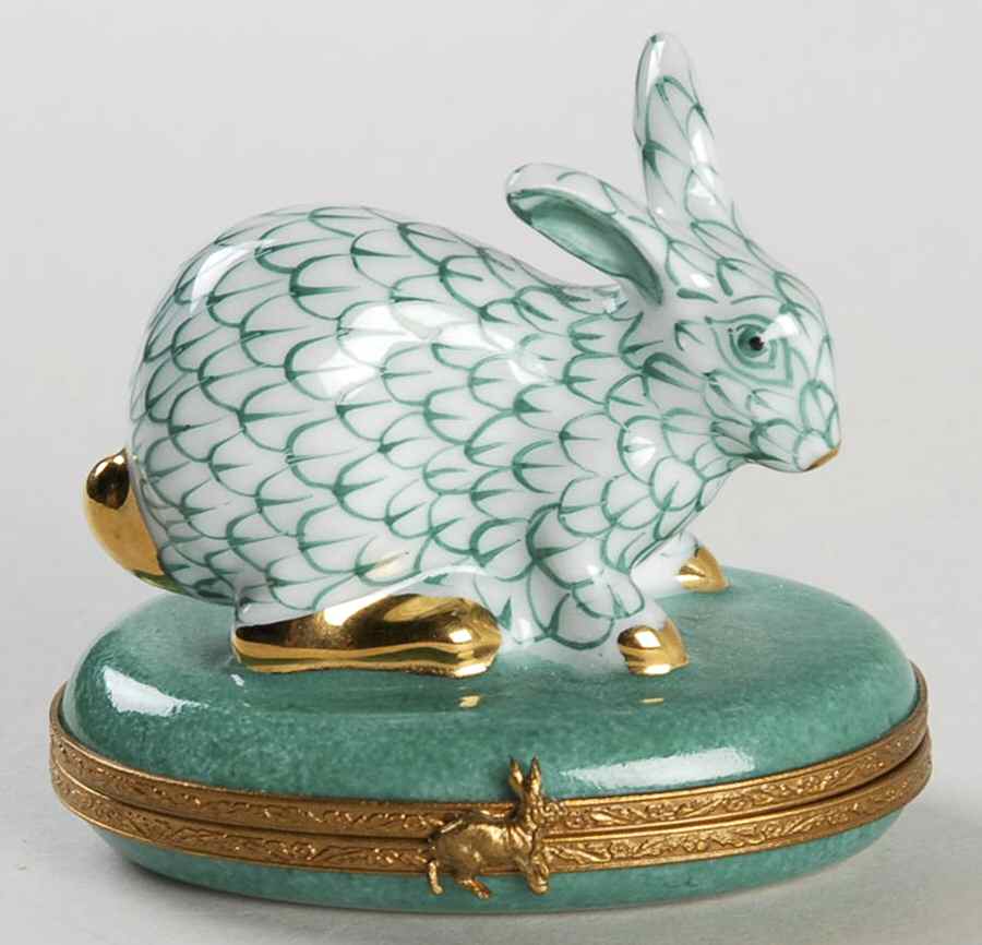 PEINT MAIN LIMOGES BOX Rabbit - Green Fishnet - No Box by Peint Main-1