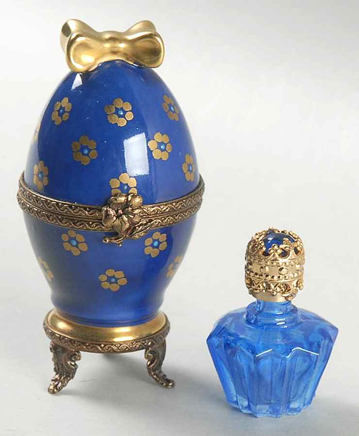 PEINT MAIN LIMOGES BOX Egg Box-Blue W/ Flacon - No Box by Peint Main-1