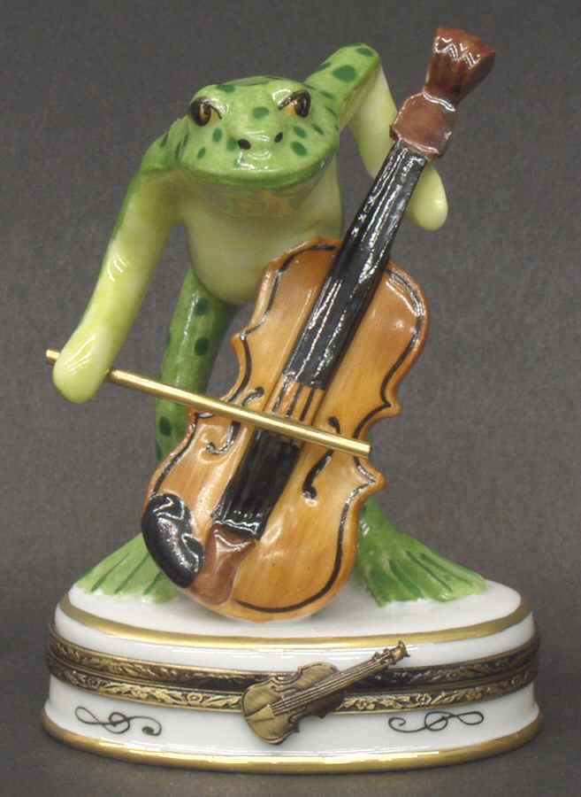 PEINT MAIN LIMOGES BOX Frog W/Fiddle - Boxed by Peint Main-1