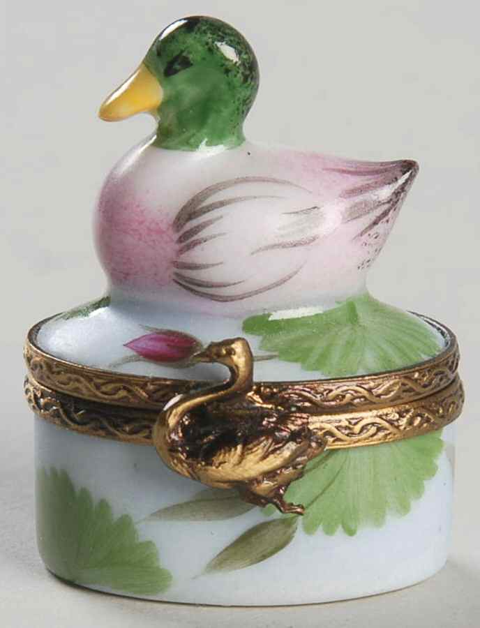 PEINT MAIN LIMOGES BOX Duck-Green Head-Pink Body - No Box by Peint Main-1