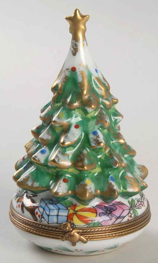 PEINT MAIN LIMOGES BOX Christmas Tree With Gold Star - No Box by Peint Main-1