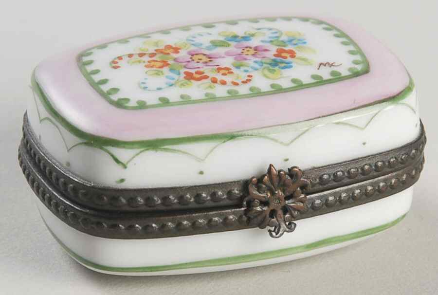 PEINT MAIN LIMOGES BOX Pink Band, Floral, Rectangular - No Box by Peint Main-1