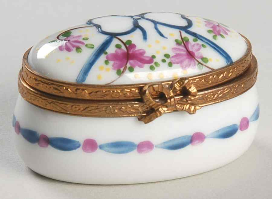 PEINT MAIN LIMOGES BOX Blue Bow,Pink Floral,Oval - No Box by Peint Main-1