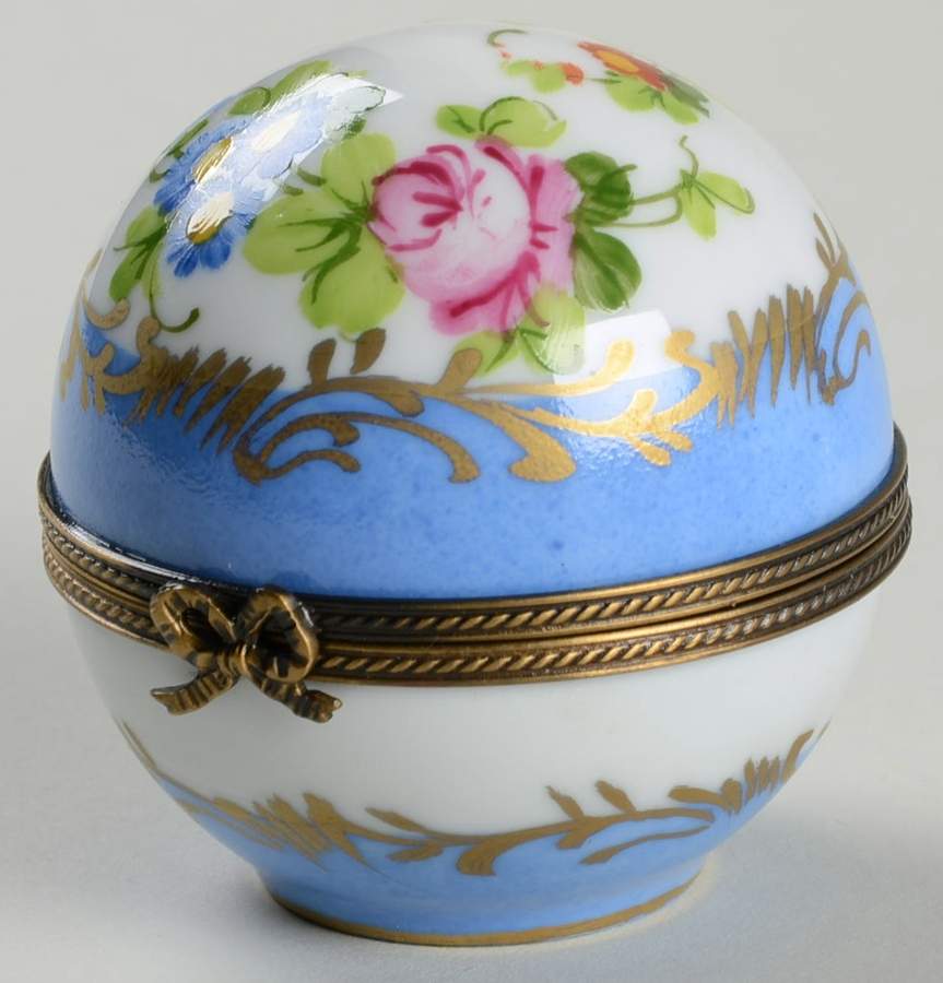 PEINT MAIN LIMOGES BOX Flowered Ball With Tea-Set-Inside - No Box by Peint Main-1