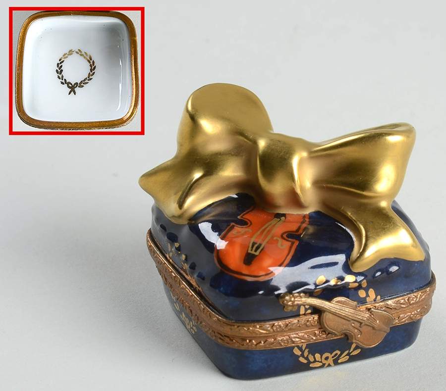 PEINT MAIN LIMOGES BOX Gold Bow On Violin - No Box by Peint Main-1