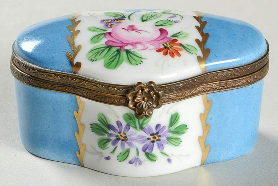 PEINT MAIN LIMOGES BOX Floral & Blue Box - No Box by Peint Main-1