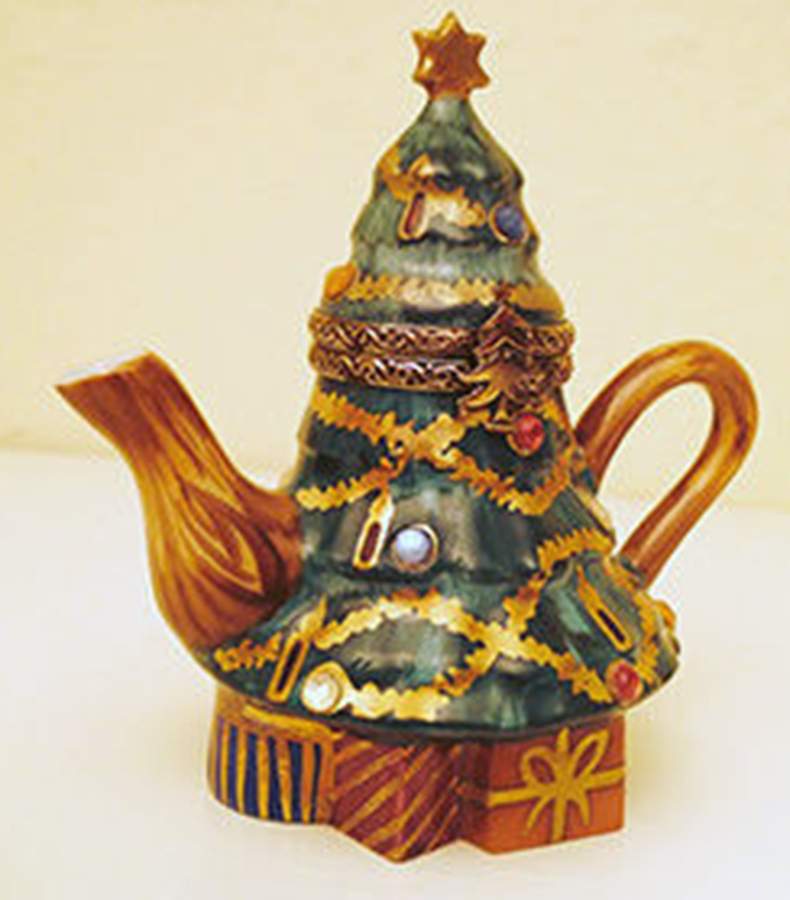 PEINT MAIN LIMOGES BOX Christmas Tree Teapot - Boxed by Peint Main-1