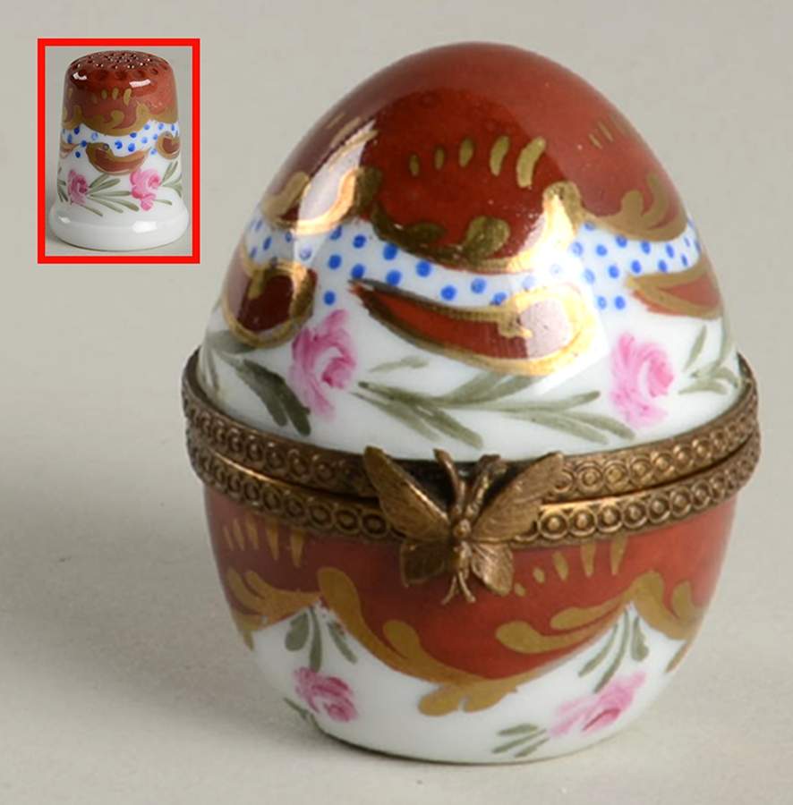 PEINT MAIN LIMOGES BOX Egg With Thimble - No Box by Peint Main-1