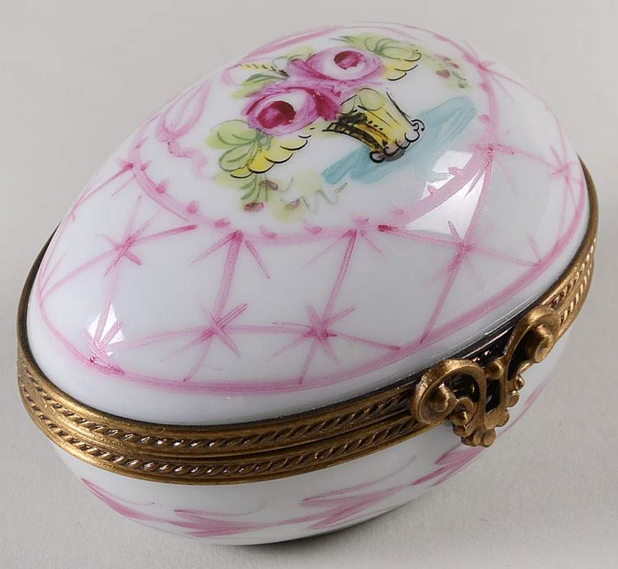 PEINT MAIN LIMOGES BOX Red Egg Box With Rose Basket - No Box by Peint Main-1