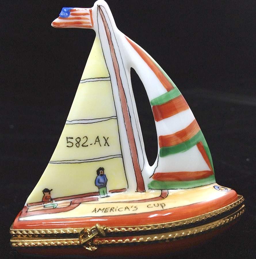 PEINT MAIN LIMOGES BOX America's Cup-Sailboat - Nb643, No Box by Peint Main-1