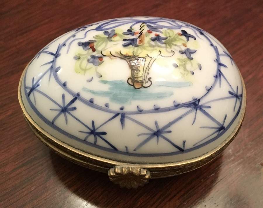 PEINT MAIN LIMOGES BOX Egg-Blue Flower Vase - No Box by Peint Main-1