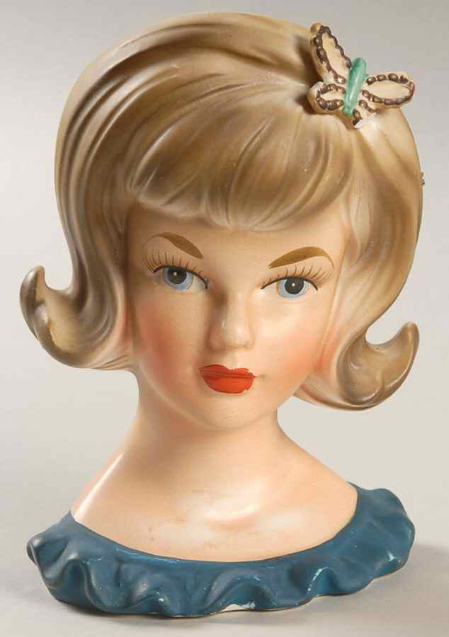 Parma of Japan Head Vase Teen Butterfly/Blu Ruffle Dres - No Box by Parma of Japan-1
