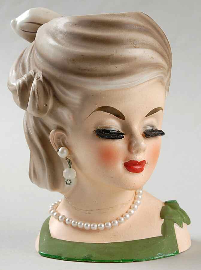 Parma of Japan Head Vase Lady Grn Dress Tied On Shoulde - No Box by Parma of Japan-1