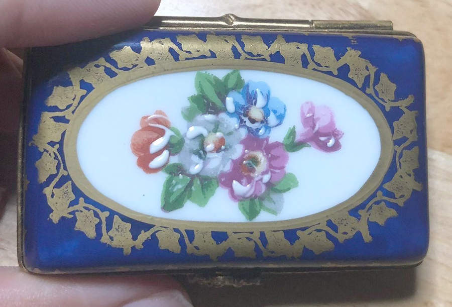 Limoges Boxes Rectangular Cobalt,Floral  - No Box by Parry Vieille-1