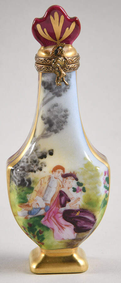 Limoges Boxes Red & Gold Urn With Couple - No Box by Parry Vieille-1