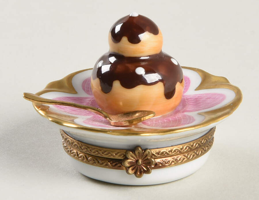 Limoges Boxes Dessert On Pink Plate With Spoon - No Box by Parry Vieille-1