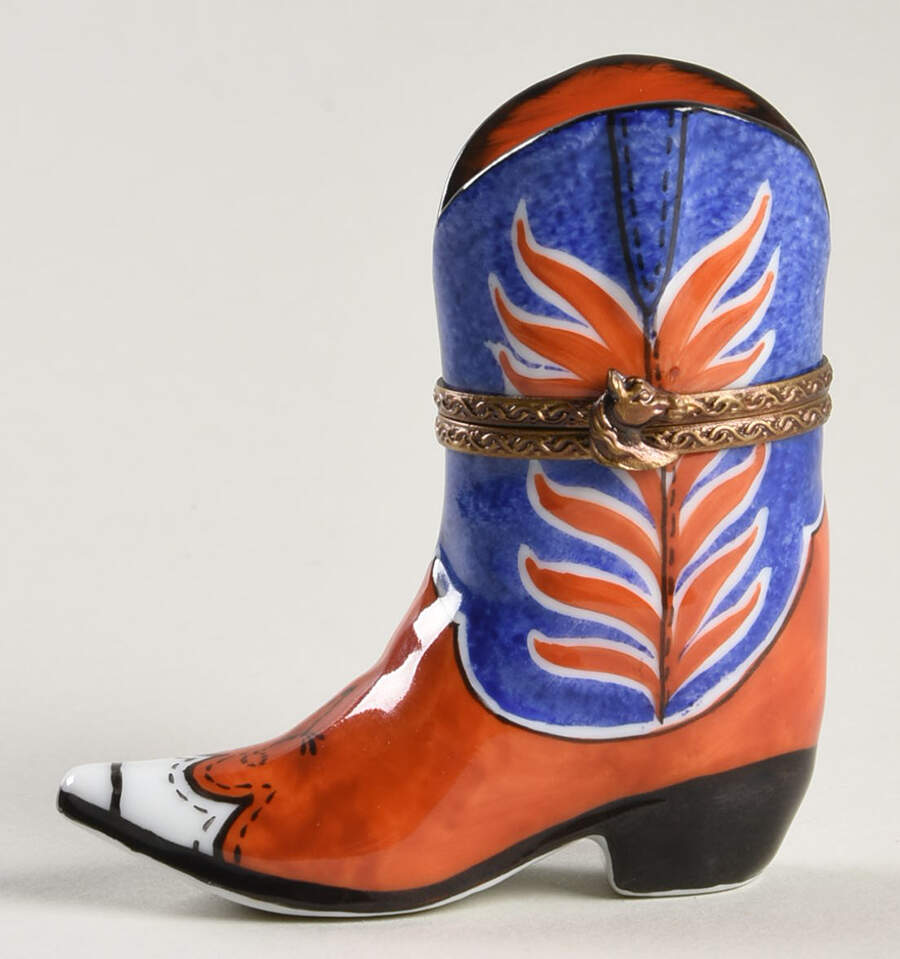 Limoges Boxes Cowboy Boot - Red And Blue - No Box by Parry Vieille-1
