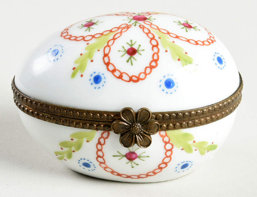 Limoges Boxes Egg With Rust Loops, Green Leaves  - No Box by Parry Vieille-1