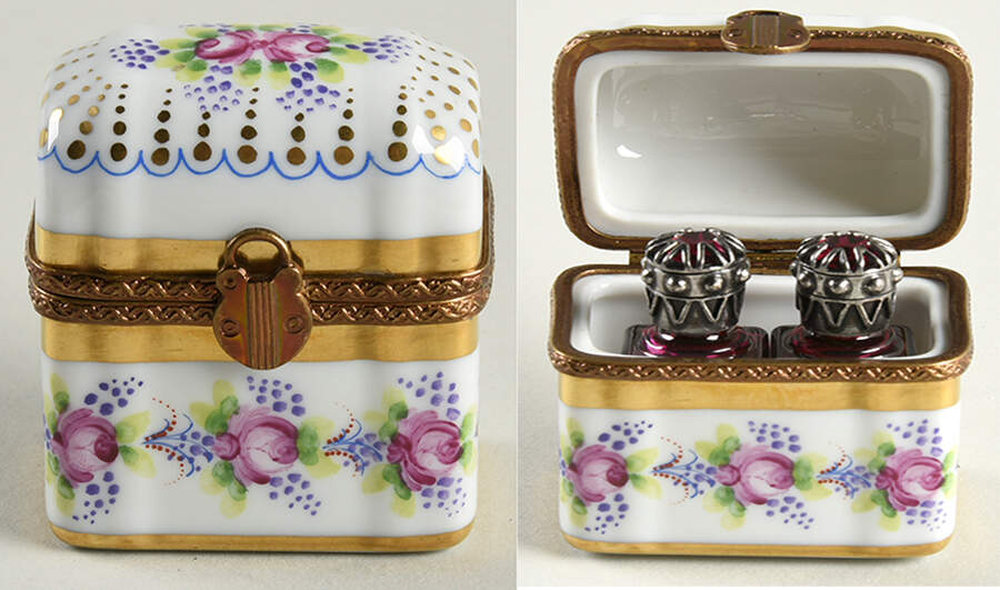 Limoges Boxes Chest-Pink ,Purple Floral - No Box by Parry Vieille-1