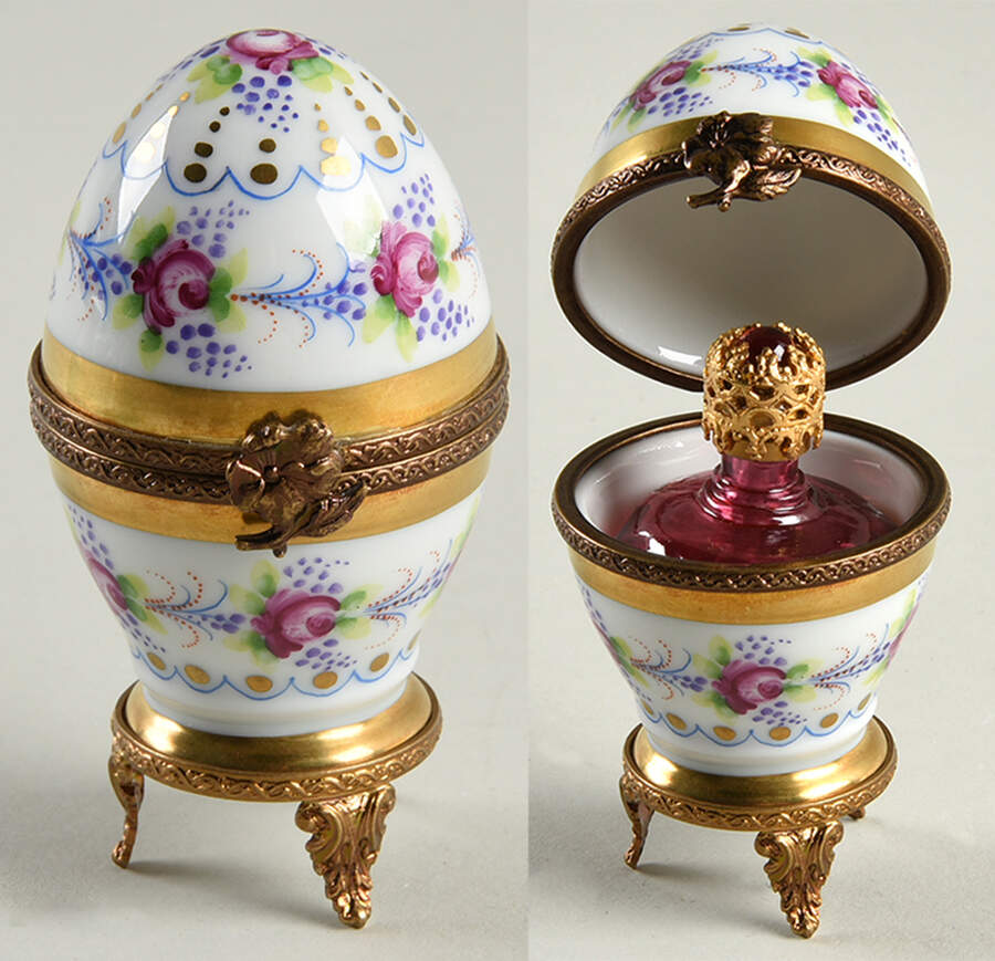 Limoges Boxes Egg On Stand Pink,Purple Floral  - No Box by Parry Vieille-1