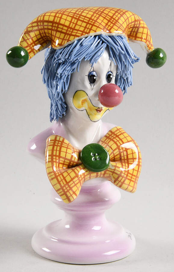 Lino Zampiva Figurines Clown Bust-Jester Yellow Hat Blue Hair - Boxed by Pastelceramica-1