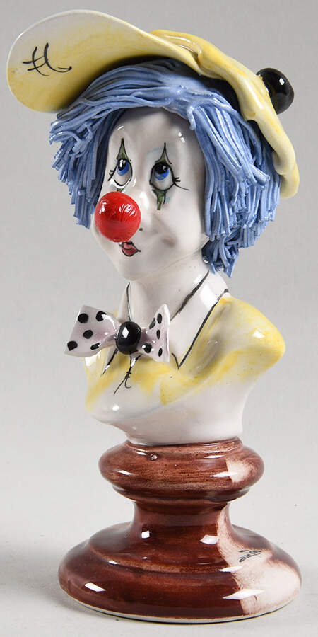 Lino Zampiva Figurines Clown Bust-Yellow Hat Blue Hair - Boxed by Pastelceramica-1