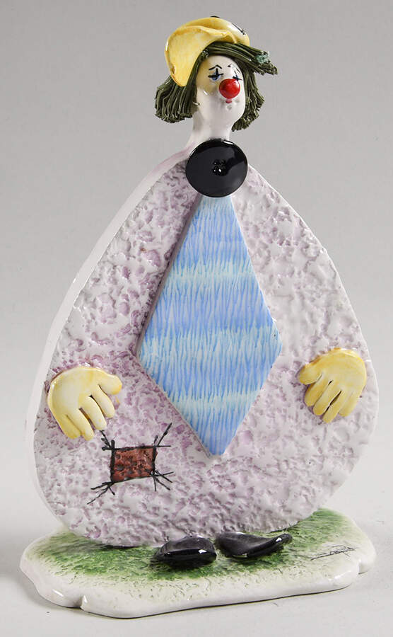 Lino Zampiva Figurines Clown Flat-Blue Tie Yellow Hat - Boxed by Pastelceramica-1