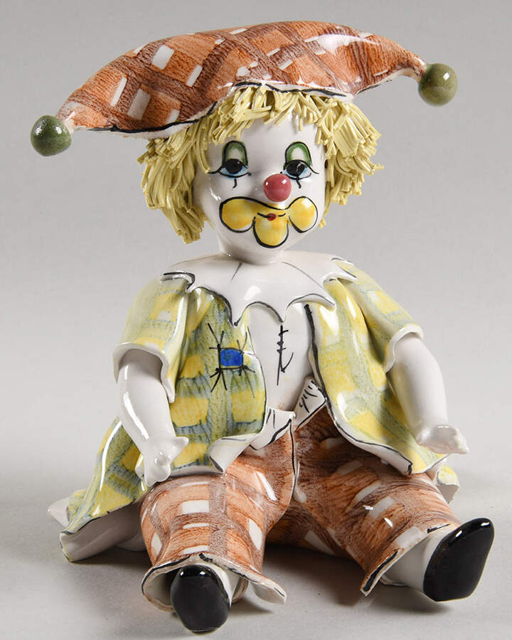 Lino Zampiva Figurines Clown Sitting Yellow Hair Jester Hat - Boxed by Pastelceramica-1