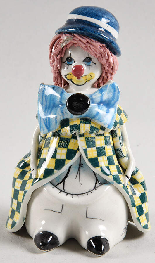 Lino Zampiva Figurines Clown- Pink Hair Blue Hat - No Box by Pastelceramica-1