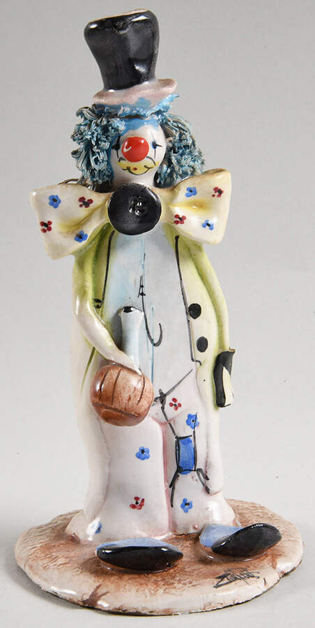 Lino Zampiva Figurines Clown-Blue Hair Green Coat - Boxed by Pastelceramica-1