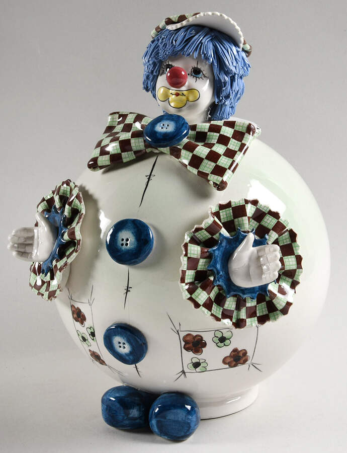 Lino Zampiva Figurines Clown Round-Blue Hair &Buttons - Boxed by Pastelceramica-1