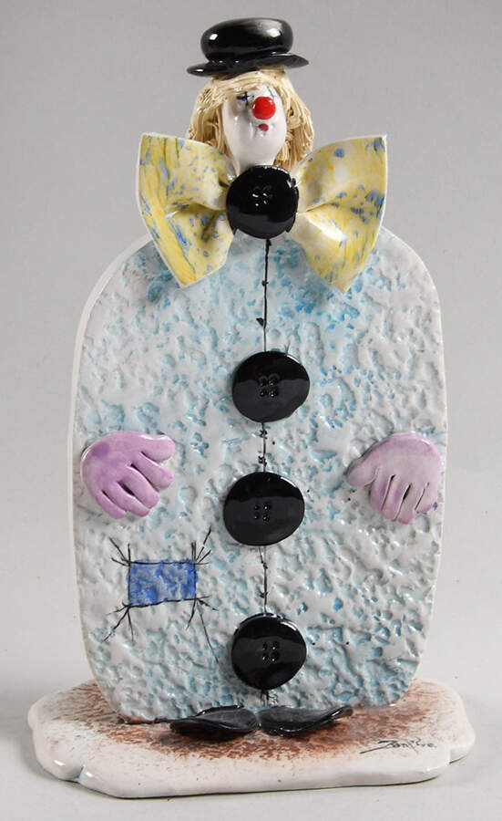 Lino Zampiva Figurines Clown Flat-Buttons And Yellow Bow - Boxed by Pastelceramica-1
