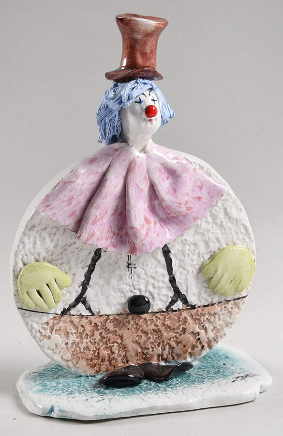 Lino Zampiva Figurines Clown Flat With Pink Bib - Boxed by Pastelceramica-1