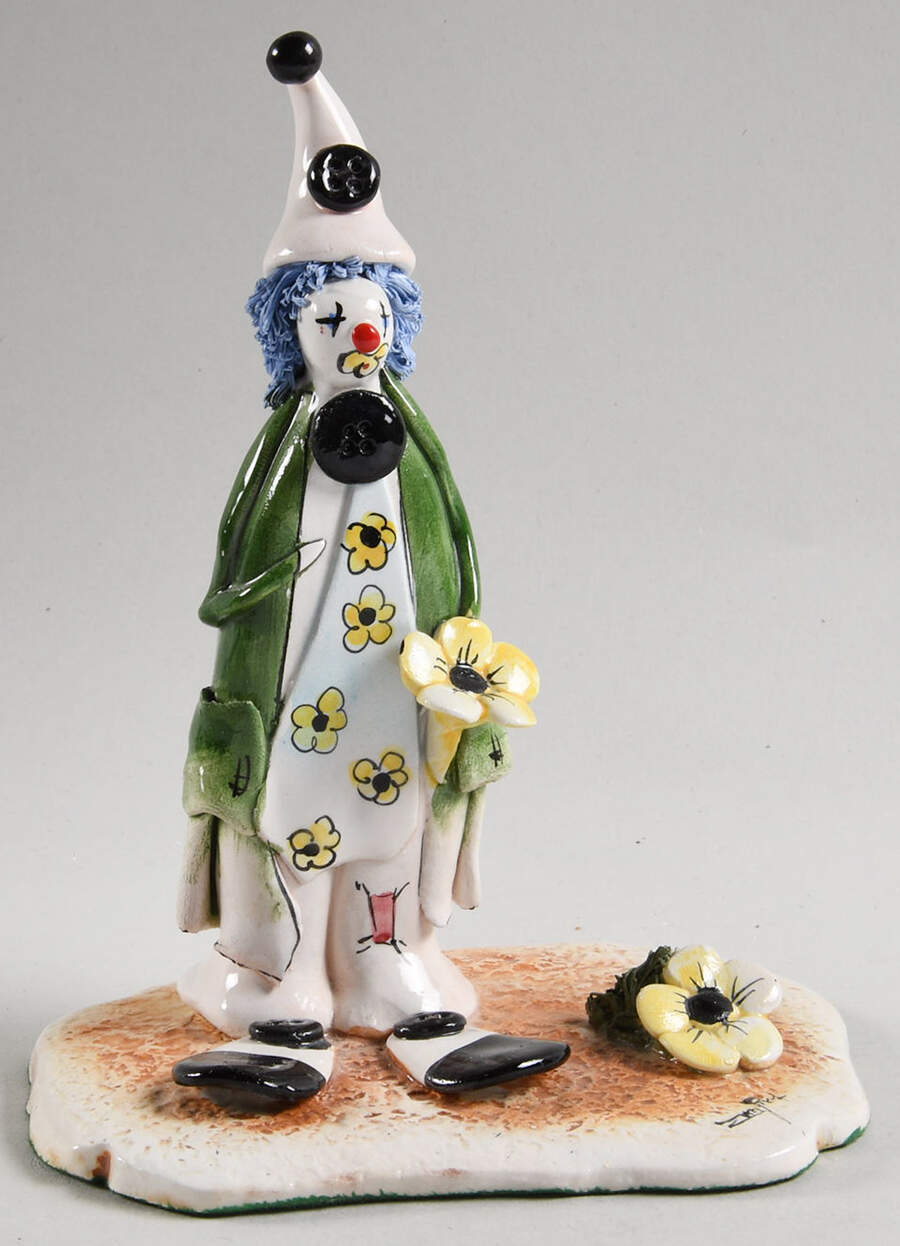 Lino Zampiva Figurines Clown With Buttons And Flowers - Boxed by Pastelceramica-1
