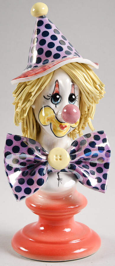 Lino Zampiva Figurines Clown Bust-Polka Dot Hat & Bow - No Box by Pastelceramica-1