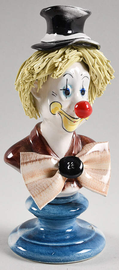 Lino Zampiva Figurines Clown Bust-Black Top Hat Yellow Hair - No Box by Pastelceramica-1