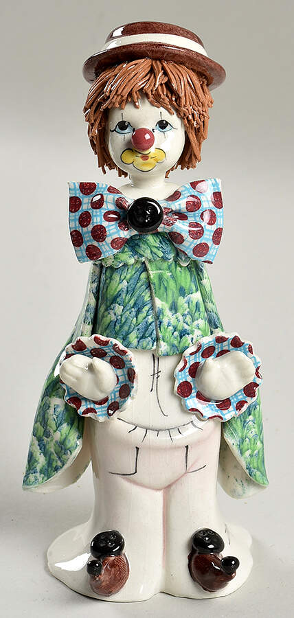 Lino Zampiva Figurines Clown Boy-Brown Dotted Bow,Cuffs - Boxed by Pastelceramica-1