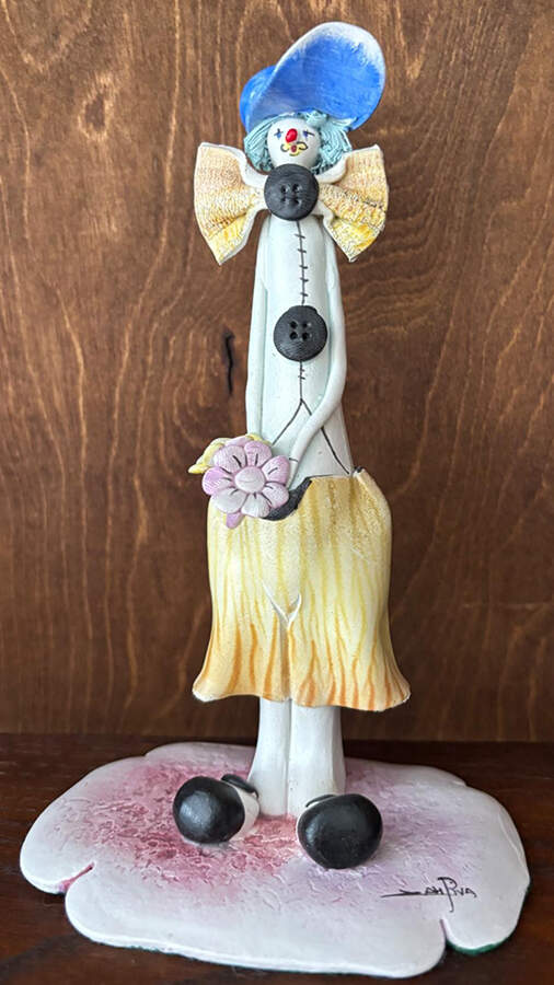 Lino Zampiva Figurines Lady Clown W/Yellow Bow&Skirt - Boxed by Pastelceramica-1