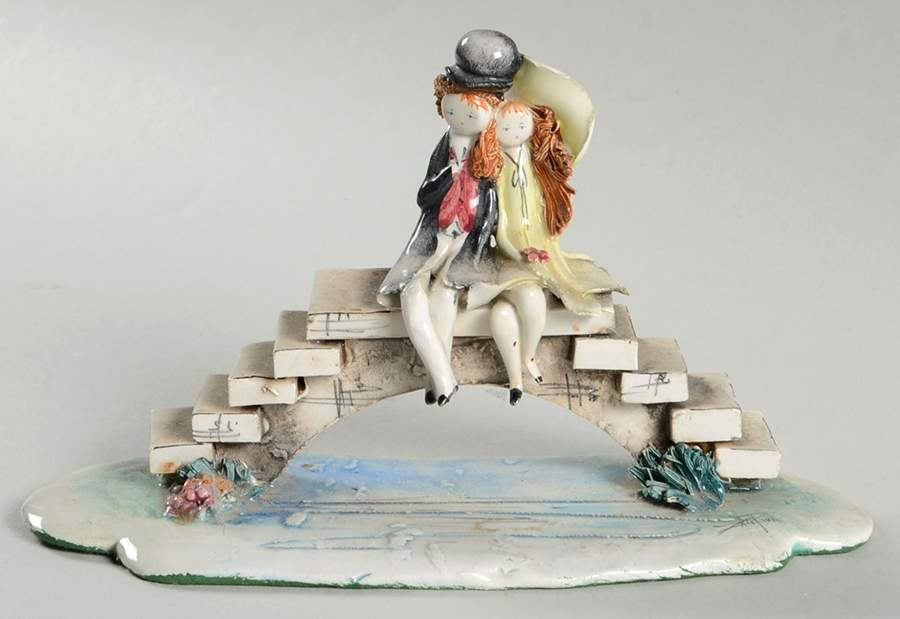 Lino Zampiva Figurines Lovers On The Bridge - No Box by Pastelceramica-1