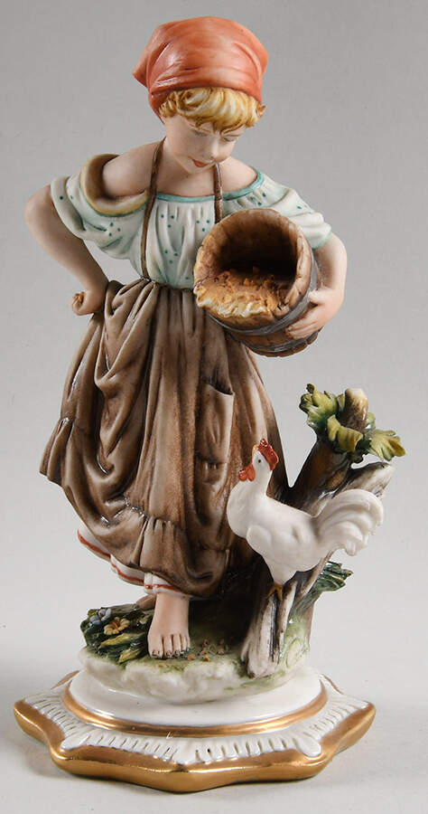 Cazzola By Porcellane Principe Girl Feeding Chicken - No Box by Porcellane Principe-1