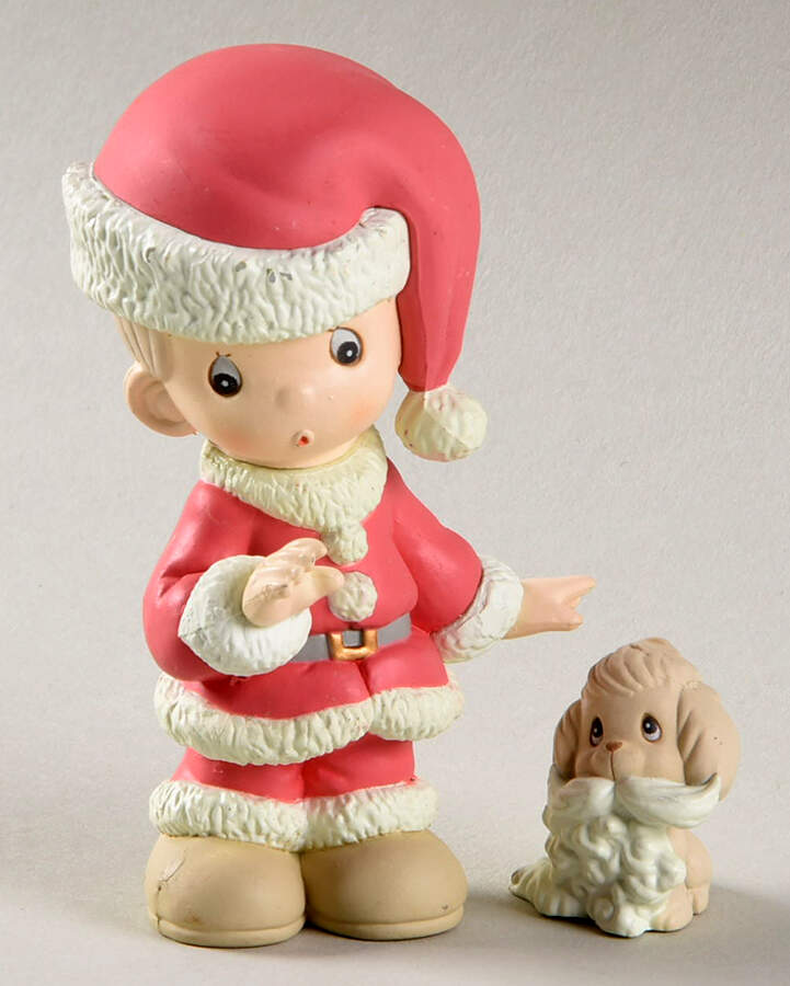 Christmas Figurines Boy In Santa's Clother & Dog - Boxed by Precious Moments-1