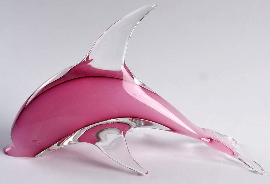 Art Glass Figurines Dolphin-Leaping Pink - No Box by S Puccini Murano-1